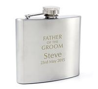 Custom Personalised Stainless Steel 6oz Father Of The Groom Wedding Hip Flask. Laser Engraved. Includes Funnel and Presentation Box.