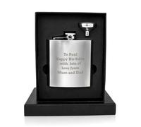 Custom Personalised Stainless Steel 6oz Hip Flask. Engraved with Rockwell font. Great for Him, Birthday, Anniversary, Wedding, Father's Day