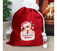 Custom Personalised Teddy My 1st Christmas Luxury Pom Pom Sack