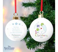 Custom Personalised The Snowman and the Snowdog My 1st Christmas Blue Bauble