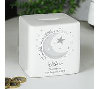 Custom Personalised Twinkle Twinkle Ceramic Square Moneybox with Custom Message. Great for New Babies & Newborns