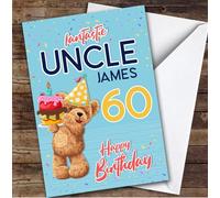 Custom Personalised Uncle 60th Teddy Bear Birthday Card Cake, Personalized Birthday Card For Uncle, Him, 60th, Bears, Animals, Milestone Birthdays, Food & Drink
