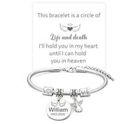 Custom Personalized Angel Memorial Bracelet with Name & Date, Stainless Steel Engraved Adjustable Keepsake with Symbols, Always in My Heart Gift for Loss of Loved One