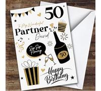 Custom Personalized Birthday Card For Male Partner 50th Black Gold Presents, Personalized Birthday Card For Partner, Him, 50th, Milestone Birthdays