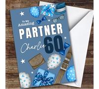 Custom Personalized Birthday Card For Male Partner 60th Blue Balloons Presents, Personalized Birthday Card For Partner, Him, 60th, Milestone Birthdays