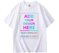 Custom Personalized Crew Neck T - Shirts - 100% Cotton - Ideal for Individuals, Teams & Family - Add Your Photos/Logos, White, XXL