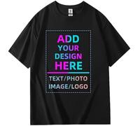 Custom Personalized Crew Neck T - Shirts - 100% Cotton - Ideal for Individuals, Teams & Family - Add Your Photos/Logos, Black, XXXXL