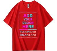 Custom Personalized Crew Neck T - Shirts - 100% Cotton - Ideal for Individuals, Teams & Family - Add Your Photos/Logos, Red, 3XL