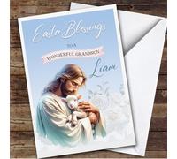Custom Personalized Easter Card For Grandson Jesus Holding A Lamb, Personalized Easter Card For Grandson, Him, Religious, Animals
