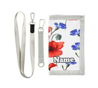 Custom Personalized Kids Wallets for Boys Girls,Beautiful Red Poppy Kids Trifold Wallet for Boys, Summer Poppy Flowers Novelty Wallet for Childrens Toddler, Coin Case Card Pocket Money Organizer for T
