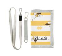 Custom Personalized Kids Wallets for Boys Girls,Cartoons Bee Honeycomb Kids Trifold Wallet for Boys, Yellow White Stripe Novelty Wallet for Childrens Toddler, Coin Case Card Pocket Money Organizer for