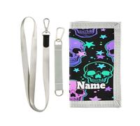 Custom Personalized Kids Wallets for Boys Girls,Human Skulls Stars Kids Trifold Wallet for Boys, Day Of The Dead Skull Novelty Wallet for Childrens Toddler, Coin Case Card Pocket Money Organizer for T