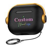 Custom Personalized Name for Airpods Pro 3 th Gen 2025 Case with Secure Lock & Keychain,Customize Text Music Headset Earphone Protective Cover for Airpods Series,Black/Yellow