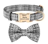 Custom Pet Collar With Cute Bow Personalized Adjustable Nylon Dog Collar For Shiba Inu Pug Labrador French Bulldog,Black,L