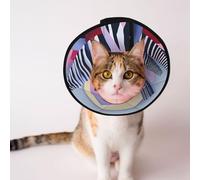 Custom Pet cones - Unique Design Cat & Dog Cone, Collar for Post-Surgery Recovery, Adjustable Neck Psychedelic ski resort S