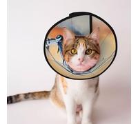 Custom Pet cones - Unique Design Cat & Dog Cone, Collar for Post-Surgery Recovery, Adjustable Neck Sky Helicopter Glow S