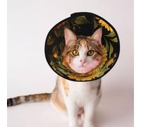 Custom Pet cones - Unique Design Cat & Dog Cone, Collar for Post-Surgery Recovery, Adjustable Neck Sunflower Trio Bloom L
