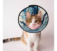 Custom Pet cones - Unique Design Cat & Dog Cone, Collar for Post-Surgery Recovery, Adjustable Neck UkiyoeBlueWave M