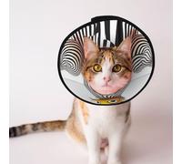 Custom Pet cones - Unique Design Cat & Dog Cone, Collar for Post-Surgery Recovery, Adjustable Neck Zebra Op Art, Little Bird L