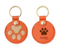 Custom Pet Hair Keychain - Personalized Leather Paw Keyring with Name, Dog Cat Fur Keepsake Storage, Cute Memorial Gift for Pet Lovers, Owners & Sympathy (Orange)