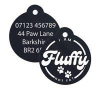 Custom Pet ID - Dog Tag Funny Personalised Dog & Cat Name - Double-Sided Collar Charm - Durable Lightweight Metal for Safety & Gift Idea - I Am Fluffy, Not Fat