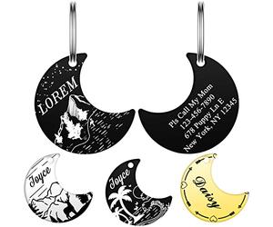 Custom Pet ID Tag, YEHANTI Half Moon Personalized Cat Dog Tags Stainless Steel Double Sided Deep Engraved Dog Tags Engarved for Pets, Cat Dog Name Tags with Various Patterns (Black & Large)