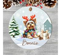 Custom Pet Name Toy Dog Breed Hanging Christmas Tree Bauble - Personalised Festive Dog Keepsake Gift Poodle, Shih Tzu, Pomeranian, Chihuahua (Yorkshire Terrier, MDF Wood - Indoor Use Only)