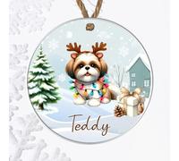 Custom Pet Name Toy Dog Breed Hanging Christmas Tree Bauble - Personalised Festive Dog Keepsake Gift Poodle, Shih Tzu, Pomeranian, Chihuahua (Shih Tzu, Acrylic - Indoor or Outdoor Use)
