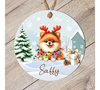 Custom Pet Name Toy Dog Breed Hanging Christmas Tree Bauble - Personalised Festive Dog Keepsake Gift Poodle, Shih Tzu, Pomeranian, Chihuahua (Pomeranian, MDF Wood - Indoor Use Only)