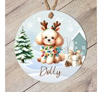 Custom Pet Name Toy Dog Breed Hanging Christmas Tree Bauble - Personalised Festive Dog Keepsake Gift Poodle, Shih Tzu, Pomeranian, Chihuahua (Toy Poodle, MDF Wood - Indoor Use Only)