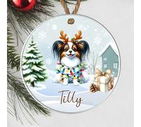 Custom Pet Name Toy Dog Breed Hanging Christmas Tree Bauble - Personalised Festive Dog Keepsake Gift Poodle, Shih Tzu, Pomeranian, Chihuahua (Papillon, Acrylic - Indoor or Outdoor Use)