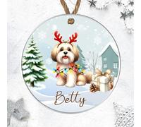 Custom Pet Name Toy Dog Breed Hanging Christmas Tree Bauble - Personalised Festive Dog Keepsake Gift Poodle, Shih Tzu, Pomeranian, Chihuahua (Havanese, MDF Wood - Indoor Use Only)
