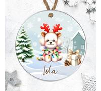 Custom Pet Name Toy Dog Breed Hanging Christmas Tree Bauble - Personalised Festive Dog Keepsake Gift Poodle, Shih Tzu, Pomeranian, Chihuahua (Bichon Frise, Acrylic - Indoor or Outdoor Use)