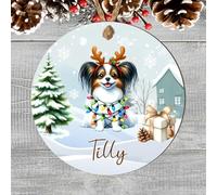 Custom Pet Name Toy Dog Breed Hanging Christmas Tree Bauble - Personalised Festive Dog Keepsake Gift Poodle, Shih Tzu, Pomeranian, Chihuahua (Papillon, MDF Wood - Indoor Use Only)