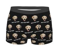 Custom Pet Photo Face Boxer Shorts Personalised Men's Boxer Briefs with Photo Text Customised Trunks Underwear Underpants Novelty Gifts for Men Husband Boyfriend Fathers Valentine's Day Size-M