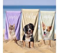 Custom Pet Photo & Name Towel - Personalised Pet Image with Custom Background Colour - Soft, Absorbent Bath Towel for Kids or Adults - Unique Gift for Pet Lovers