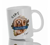 Custom Pet Portrait Coffee Mug, Personalized Dog Photo, White with Red Handle, Ceramic, 11 oz, Microwave Safe, Dishwasher Safe (White)