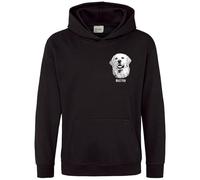 Custom Pet Portrait Hoodie for Children, Personalised Dog Cat Sketch Kids Hooded Top Boys Girls, 12-13 Years, Black