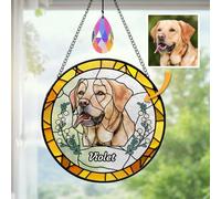 Custom Pet Portrait Stained Glass Suncatcher for Windows, Garden Hanging Ornaments, Personalised Photo Gifts Dog Cat Portrait from Photos, Pet Loss Picture Memorial Gifts for Cat Dog