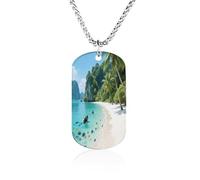 Custom Phi Phi Island Tropical Scenery Dog Tag Necklace 23.6" Chain Personalized Photo Pendant for Men Women Stainless Steel Memorial Picture Couple Necklace Jewelry Keepsake Bereavement Sympathy Gift