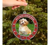 Custom Photo Acrylic Ornament,Personalized Christmas Birthday Gifts For Dog and Cat Lovers,My First Christmas,Pet Keepsake Gift Christmas Tree Hanging Decorations,Funny Gift For Pet Lovers