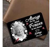 Custom Photo Always On My Mind Forever In My Heart Memorial Wallet Card Personalized Metal Wallet Card Sympathy Gift For Family Members Personalized Metal Wallet Card Keepsake Wallet Card for Lover