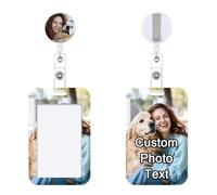 Custom Photo Badge Card Holder with Retractable Reel Personalized Picture Name Logo Heavy Duty Holders with Clip Key Card Holder Case for Teacher Nurse Doctor Student Office Men Women Bulk 1-100pcs