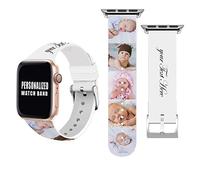 Custom Photo Bands for Apple Watch 38mm 40mm 41mm Men Women Customized Name Watch Strap Personalized Picture Wristband Soft White Silicone Replacement Sport Loop for iWatch 6/5/4/3/2/1 Photo+Text