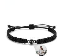 Custom Photo Bracelet Personalized Circle Photo Bracelet Projection Bracelets Couple Memorial Gift Women Men (Black BK,One size)