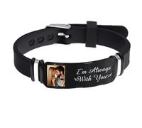 Custom Photo Bracelets for Men,Personalized Silicone Wristband,engraved bracelet,Adjustable Size,Custom Gifts for Husband, Boyfriend, Father, Son,Valentine's Day, M, Silicone Stainless Steel, no