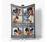 Custom Photo Collage Blanket, Personalized Blanket with Photos Text, Design Your Own Throw, Gift for Dad Mother Husband Wife on Christmas