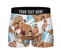 Custom Photo Collage Text Name Mens Boxer Shorts Personalised Boxers for Men Soft Underpants Underwear Hipster Boxer Shorts Personalized Gifts for Boyfriend Husband Birthday Christmas Valentines Day
