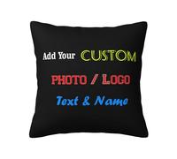 Custom Photo Cushion Cover, Personalised Double Sided Pillow Case with Picture Logo Any Word Text Print, Design Your Own Pillow Covers Home Decoration Gifts for New Year Birthday Wedding Christmas