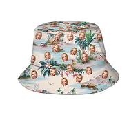 Custom Photo Face Bucket Hats for Women and Men, Personalized Unisex Wide Brim Outdoor Summer Hawaiian Bucket Hat for Summer Beach Vacation (White)